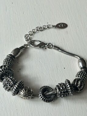 Ethel and Myrtle Charm Bracelet  Barrel Beads Cg Rhinestones Dangle, snake chain